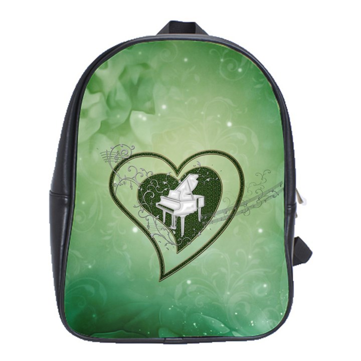 Music, Piano On A Heart School Bag (XL)