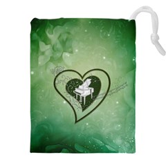 Music, Piano On A Heart Drawstring Pouch (5xl) by FantasyWorld7