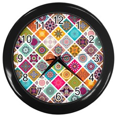 Ethnic Mandala Pattern Wall Clock (black) by designsbymallika