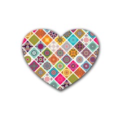 Ethnic Mandala Pattern Rubber Coaster (heart)  by designsbymallika