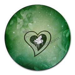 Music, Piano On A Heart Round Mousepads by FantasyWorld7