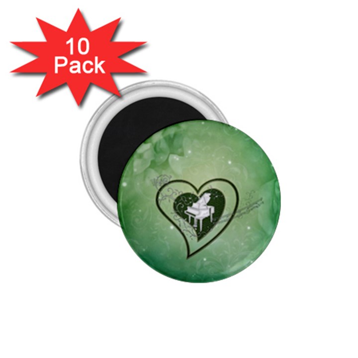 Music, Piano On A Heart 1.75  Magnets (10 pack) 