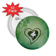 Music, Piano On A Heart 2 25  Buttons (10 Pack)  by FantasyWorld7