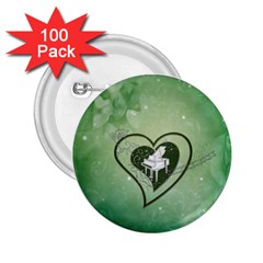 Music, Piano On A Heart 2 25  Buttons (100 Pack)  by FantasyWorld7