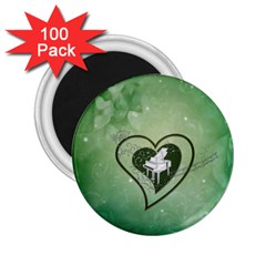 Music, Piano On A Heart 2 25  Magnets (100 Pack)  by FantasyWorld7