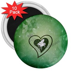 Music, Piano On A Heart 3  Magnets (10 Pack)  by FantasyWorld7