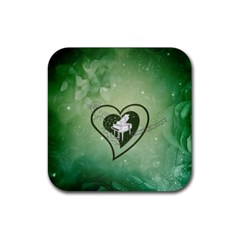 Music, Piano On A Heart Rubber Coaster (square)  by FantasyWorld7