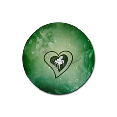 Music, Piano On A Heart Rubber Coaster (round)  by FantasyWorld7