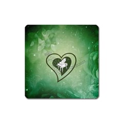 Music, Piano On A Heart Square Magnet by FantasyWorld7