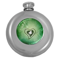 Music, Piano On A Heart Round Hip Flask (5 Oz) by FantasyWorld7