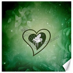 Music, Piano On A Heart Canvas 16  X 16  by FantasyWorld7