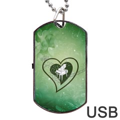 Music, Piano On A Heart Dog Tag Usb Flash (one Side) by FantasyWorld7