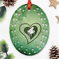 Music, Piano On A Heart Ornament (oval Filigree) by FantasyWorld7