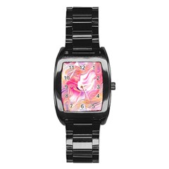 Pink Paint Brush Stainless Steel Barrel Watch by designsbymallika