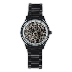 Black And White Confetti Pattern Stainless Steel Round Watch by yoursparklingshop