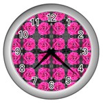 Roses Fleurs Abstrait Wall Clock (Silver) Front