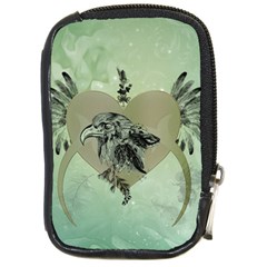 Eagle, Animal, Bird, Feathers, Fantasy, Lineart, Flowers, Blossom, Elegance, Decorative Compact Camera Leather Case by FantasyWorld7