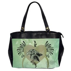 Eagle, Animal, Bird, Feathers, Fantasy, Lineart, Flowers, Blossom, Elegance, Decorative Oversize Office Handbag (2 Sides)