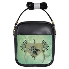 Eagle, Animal, Bird, Feathers, Fantasy, Lineart, Flowers, Blossom, Elegance, Decorative Girls Sling Bag by FantasyWorld7