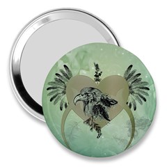 Eagle, Animal, Bird, Feathers, Fantasy, Lineart, Flowers, Blossom, Elegance, Decorative 3  Handbag Mirrors by FantasyWorld7