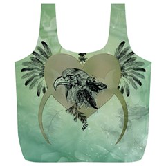 Eagle, Animal, Bird, Feathers, Fantasy, Lineart, Flowers, Blossom, Elegance, Decorative Full Print Recycle Bag (xl) by FantasyWorld7