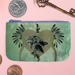 Eagle, Animal, Bird, Feathers, Fantasy, Lineart, Flowers, Blossom, Elegance, Decorative Large Coin Purse by FantasyWorld7