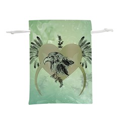 Eagle, Animal, Bird, Feathers, Fantasy, Lineart, Flowers, Blossom, Elegance, Decorative Lightweight Drawstring Pouch (l)