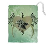 Eagle, Animal, Bird, Feathers, Fantasy, Lineart, Flowers, Blossom, Elegance, Decorative Drawstring Pouch (5XL) Front