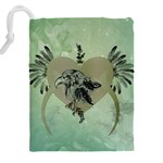 Eagle, Animal, Bird, Feathers, Fantasy, Lineart, Flowers, Blossom, Elegance, Decorative Drawstring Pouch (5XL) Back