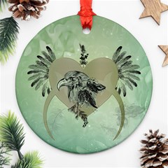 Eagle, Animal, Bird, Feathers, Fantasy, Lineart, Flowers, Blossom, Elegance, Decorative Ornament (round) by FantasyWorld7