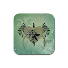 Eagle, Animal, Bird, Feathers, Fantasy, Lineart, Flowers, Blossom, Elegance, Decorative Rubber Square Coaster (4 Pack)  by FantasyWorld7