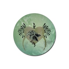 Eagle, Animal, Bird, Feathers, Fantasy, Lineart, Flowers, Blossom, Elegance, Decorative Rubber Round Coaster (4 Pack)  by FantasyWorld7