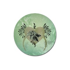 Eagle, Animal, Bird, Feathers, Fantasy, Lineart, Flowers, Blossom, Elegance, Decorative Magnet 3  (round) by FantasyWorld7