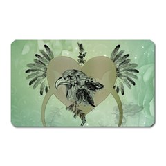 Eagle, Animal, Bird, Feathers, Fantasy, Lineart, Flowers, Blossom, Elegance, Decorative Magnet (rectangular) by FantasyWorld7