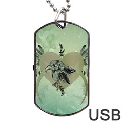 Eagle, Animal, Bird, Feathers, Fantasy, Lineart, Flowers, Blossom, Elegance, Decorative Dog Tag Usb Flash (one Side) by FantasyWorld7