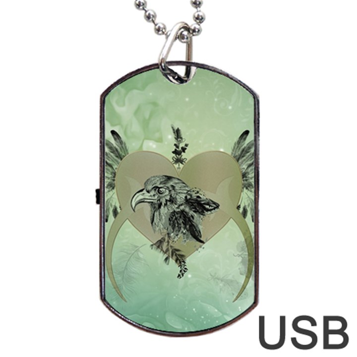 Eagle, Animal, Bird, Feathers, Fantasy, Lineart, Flowers, Blossom, Elegance, Decorative Dog Tag USB Flash (One Side)