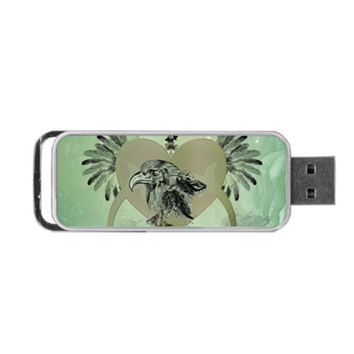 Eagle, Animal, Bird, Feathers, Fantasy, Lineart, Flowers, Blossom, Elegance, Decorative Portable USB Flash (Two Sides)