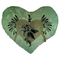 Eagle, Animal, Bird, Feathers, Fantasy, Lineart, Flowers, Blossom, Elegance, Decorative Large 19  Premium Flano Heart Shape Cushions by FantasyWorld7