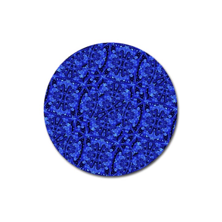 Blue Fancy Ornate Print Pattern Magnet 3  (Round)