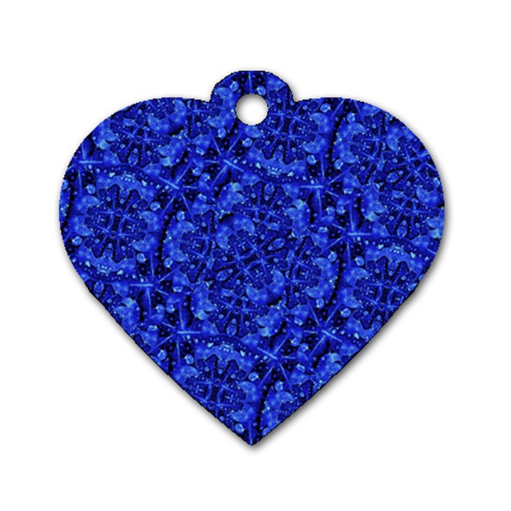 Blue Fancy Ornate Print Pattern Dog Tag Heart (Two Sides)