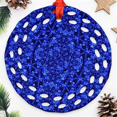 Blue Fancy Ornate Print Pattern Ornament (round Filigree) by dflcprintsclothing