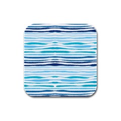 Blue Waves Pattern Rubber Square Coaster (4 Pack) 