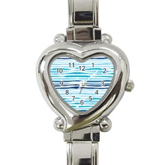 Blue Waves Pattern Heart Italian Charm Watch by designsbymallika