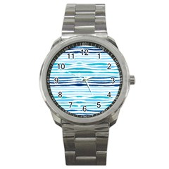 Blue Waves Pattern Sport Metal Watch