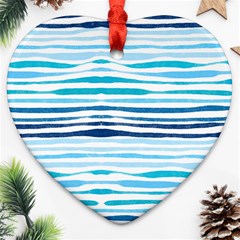 Blue Waves Pattern Heart Ornament (two Sides)