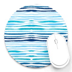 Blue Waves Pattern Round Mousepads by designsbymallika