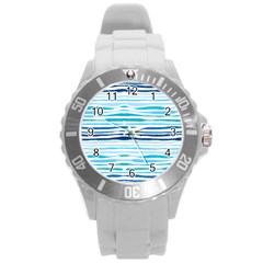 BLUE WAVES PATTERN Round Plastic Sport Watch (L)