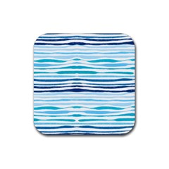 Blue Waves Pattern Rubber Coaster (square)  by designsbymallika