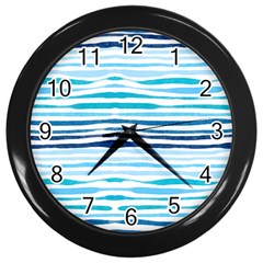 Blue Waves Pattern Wall Clock (black) by designsbymallika