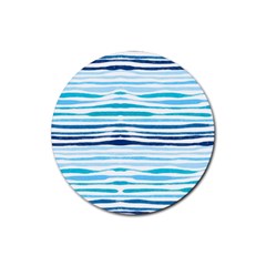 Blue Waves Pattern Rubber Coaster (round)  by designsbymallika